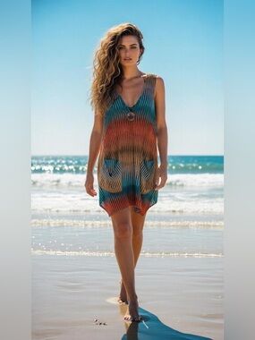 Paradise Sheer Striped Multicolor Women's Swim Coverup with Balloon Pockets